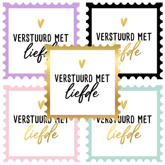 Cadeaustickers | Verstuurd met liefde goudfolie 10 stuks